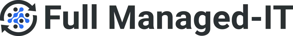 Logo von Full Managed-IT mit grauem Schriftzug auf transparentem Hintergrund.